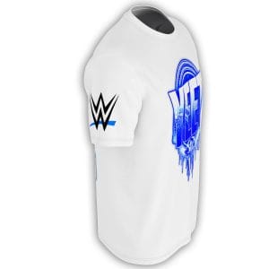 Side view of white Jey Uso YEET wrestling tee