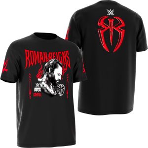 Acknowledge greatness with this premium Roman Reigns WWE shirt. Full-print design, WWE sleeve logos, and high-detail artwork for fans of the Tribal Chief and The Bloodline.