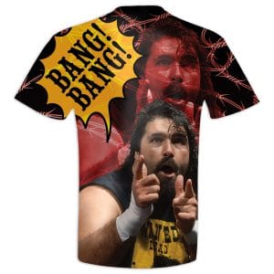 Back of Cactus Jack wanted poster wrestling tee