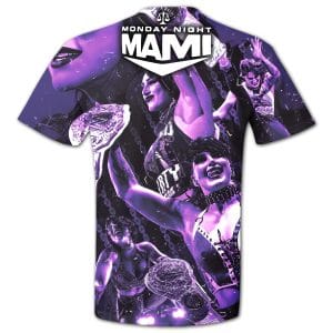 Rhea Ripley Monday Night Mami Full-Print Wrestling Tee Back – Purple All-Over Print WWE Women’s Champion Artwork