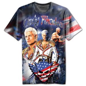 Front of Cody Rhodes American Nightmare full-print wrestling shirt