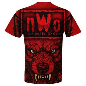 Alternate product view of the nWo Wolfpac Wrestling Tee, inspired by Kevin Nash, Sting, Konnan, Lex Luger, Randy Savage, and the red-and-black Wolfpac era.