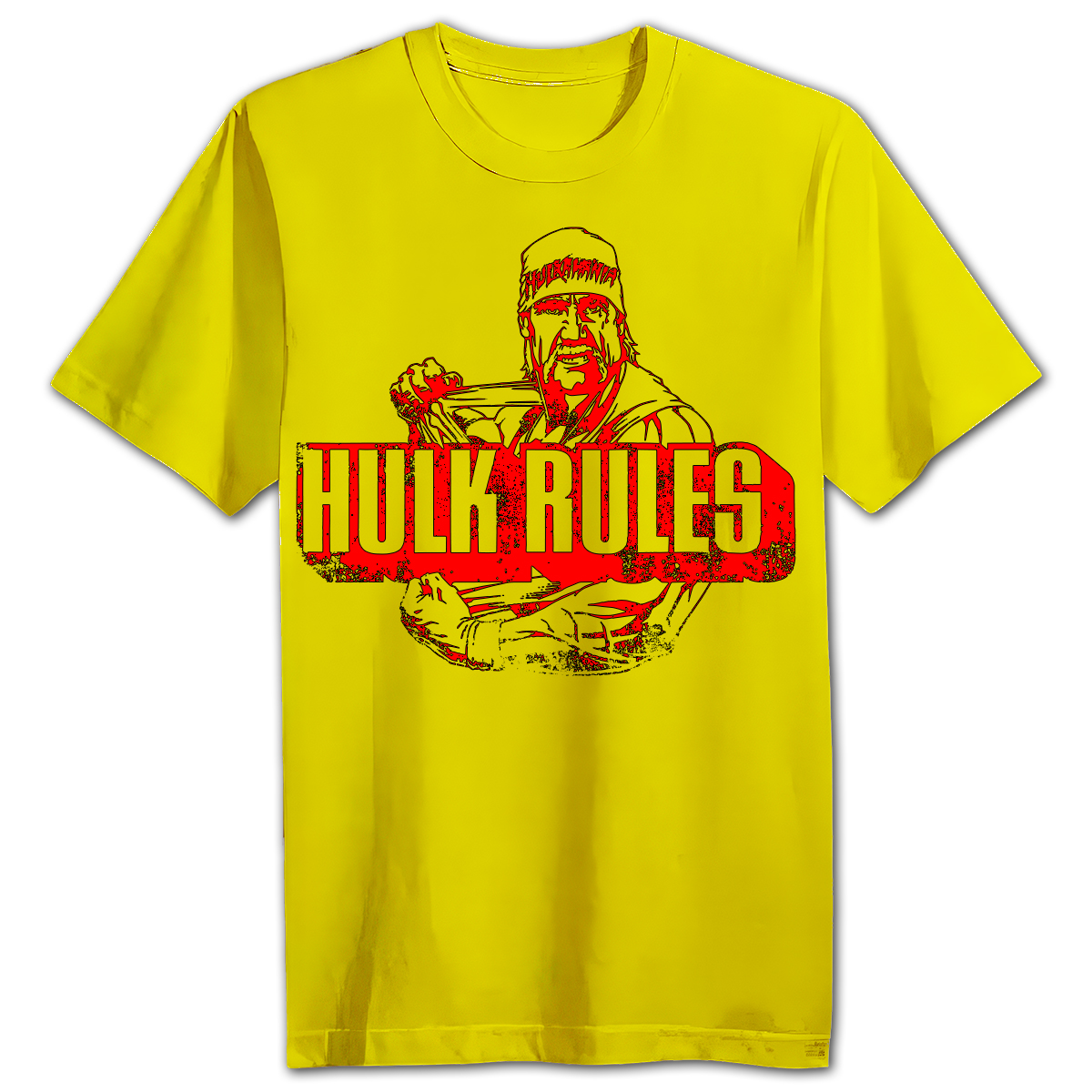 Retro Hulk Rules Yellow WWF Wrestling Shirt – Hulk Hogan Graphic Front