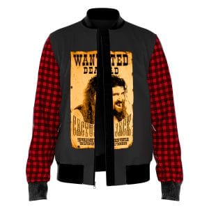 Cactus Jack wrestling jacket with flannel-style sleeves and wanted poster graphics