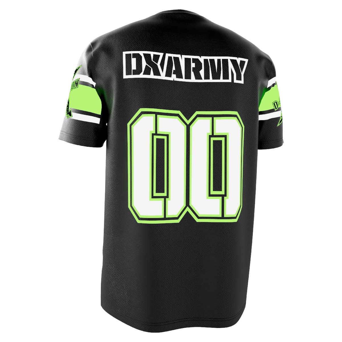 Back of black and neon green D-Generation X Army jersey