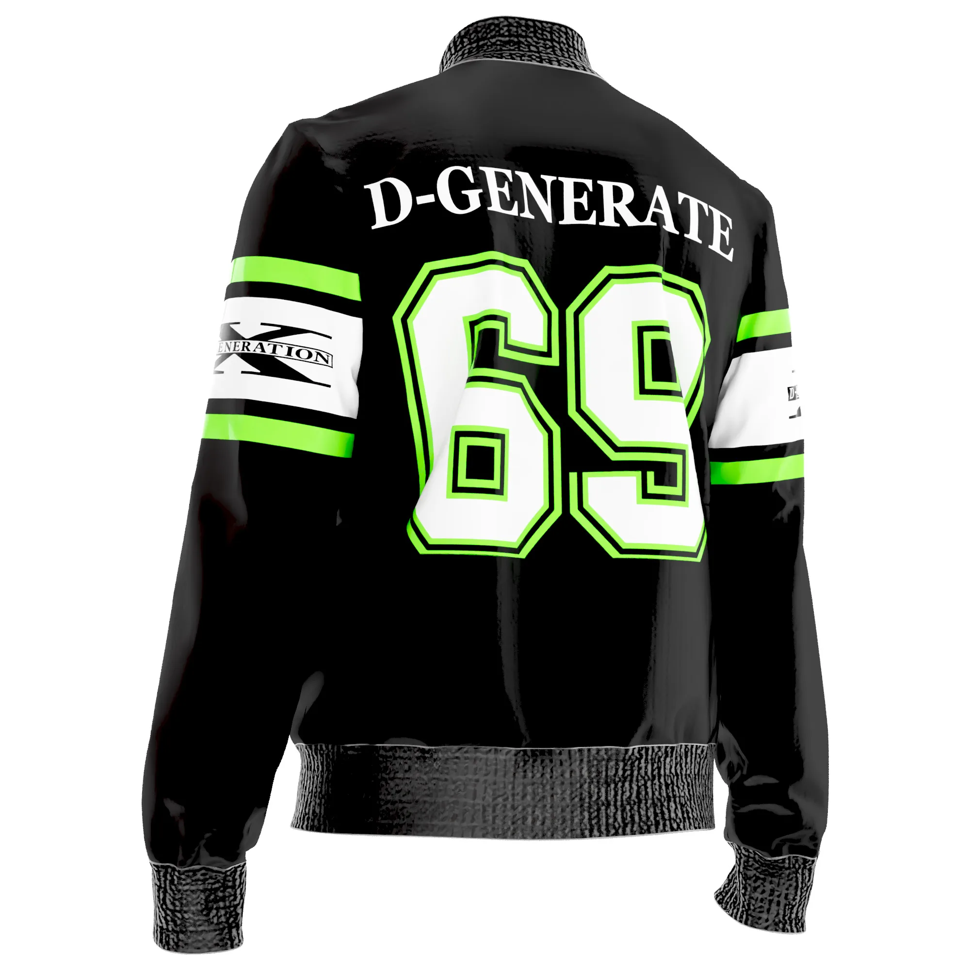 Alternate product view of the D-Generation X Wrestling Jacket inspired by Triple H, Shawn Michaels, Chyna, X-Pac, the New Age Outlaws, and Attitude Era style.