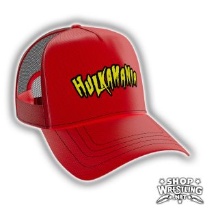 Hulkamania red hat with jagged yellow logo, adjustable fit, and lightweight polyester/cotton blend. A must-have for old-school wrestling collectors and fans of Hulk Hogan’s legendary career.
