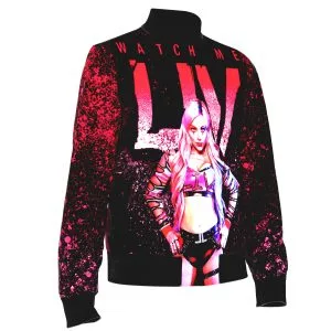 Product detail image of the Liv Morgan Wrestling Jacket featuring Liv Morgan, pink WWE style, and modern women's wrestling energy for pro wrestling fans, collectors, and live-event wear.