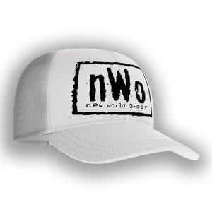 Classic white nWo hat with bold black logo and mesh back. Adjustable snapback design inspired by WCW’s most legendary faction — the New World Order.