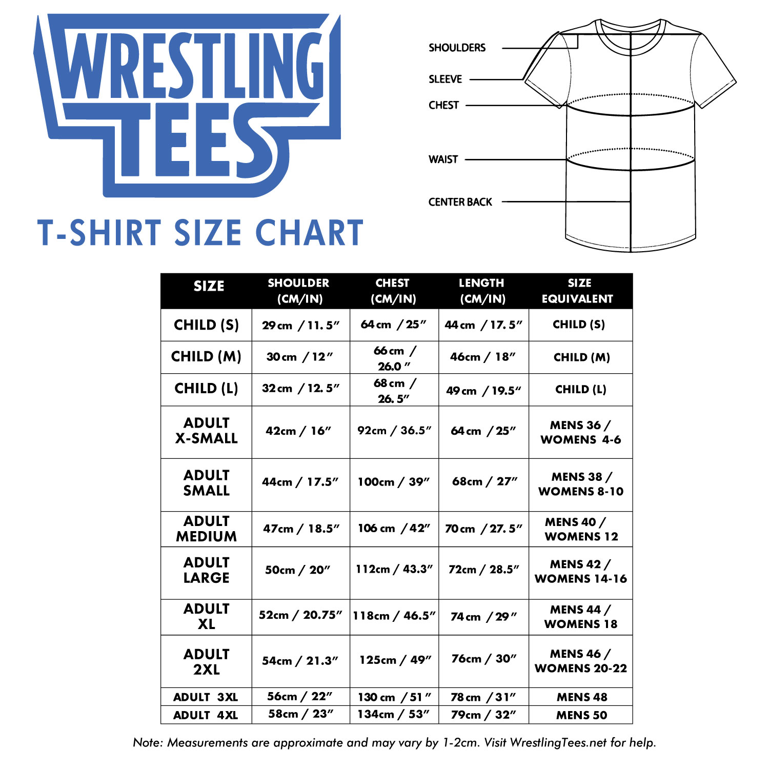 Use the pro wrestling tees size guide to match your Hulk Hogan, WWE, AEW, and retro pro wrestling tees. Check men’s and kids’ measurements, compare fits, and shop your favorite wrestling merch in the right size.