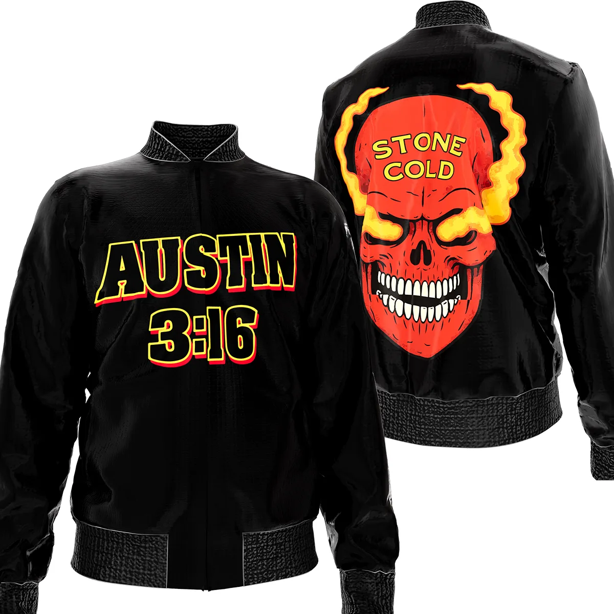 Product detail image of the Austin 3:16 Wrestling Jacket featuring Austin 3:16, Smoking Skull, and Attitude Era attitude for pro wrestling fans, collectors, and live-event wear.