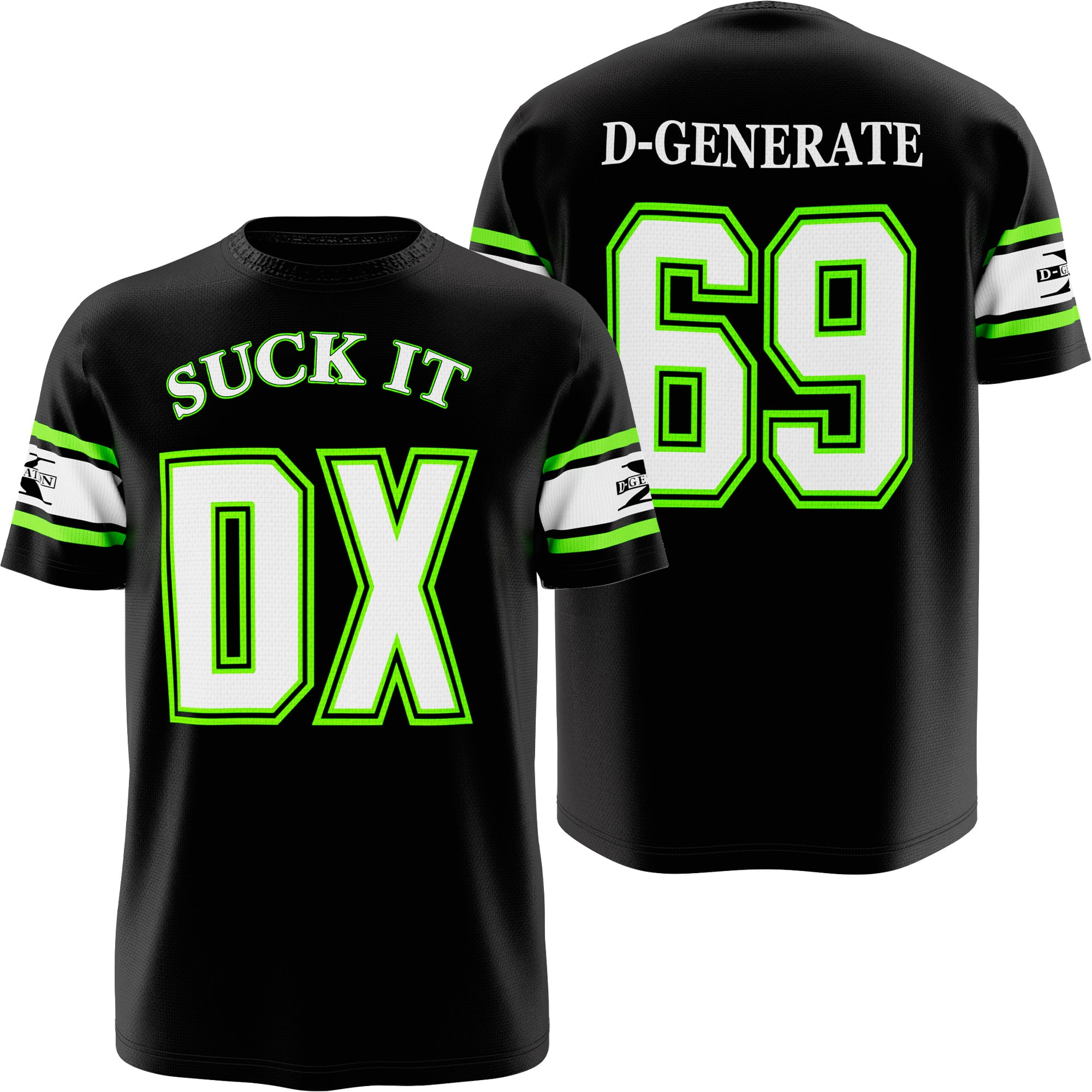 WWE DX Jersey – Triple H, X-Pac, Chyna, and New Age Outlaws wrestling tee inspired by the Attitude Era and Monday Night Wars from WrestlingTees.net