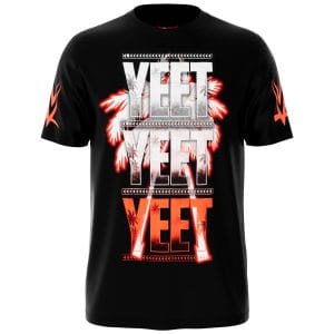 Front of blue Jey Uso YEET wrestling tee