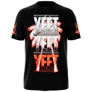 Front of blue Jey Uso YEET wrestling tee