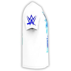 Side view of white Jey Uso YEET wrestling tee