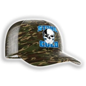 Side view of camouflage Stone Cold Steve Austin skull hat