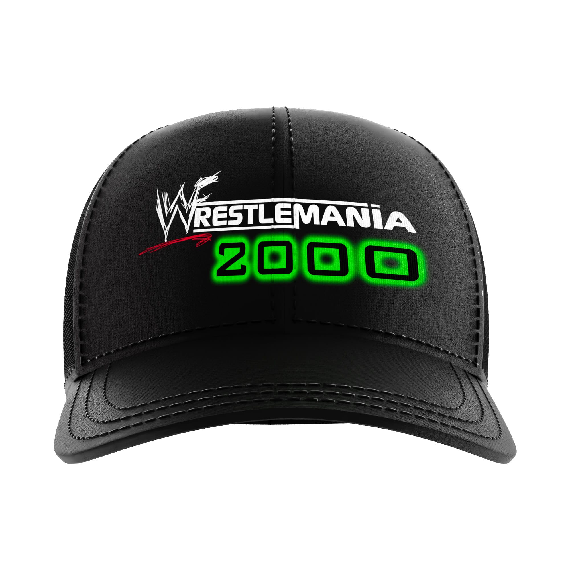 Product detail image of the WrestleMania 2000 Wrestling Hat featuring WrestleMania 2000, Attitude Era gaming, and retro WWE style for pro wrestling fans, collectors, and live-event wear.