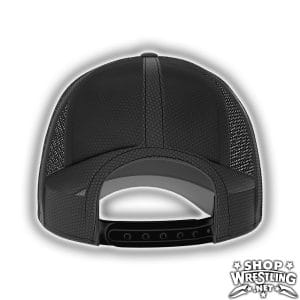 Classic WCW New World Order black hat featuring the iconic nWo logo, mesh back, curved bill, and adjustable snapback. A must for wrestling fans.