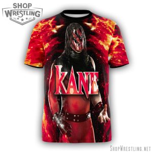 Kane’s legacy, printed edge-to-edge. This full-print WWE t-shirt captures the fire, chaos, and presence of the Big Red Machine.