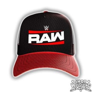 Celebrate WWE Raw on Netflix with this 2025 adjustable trucker hat. Features a black front panel, red curved visor, mesh back, and classic snap closure.