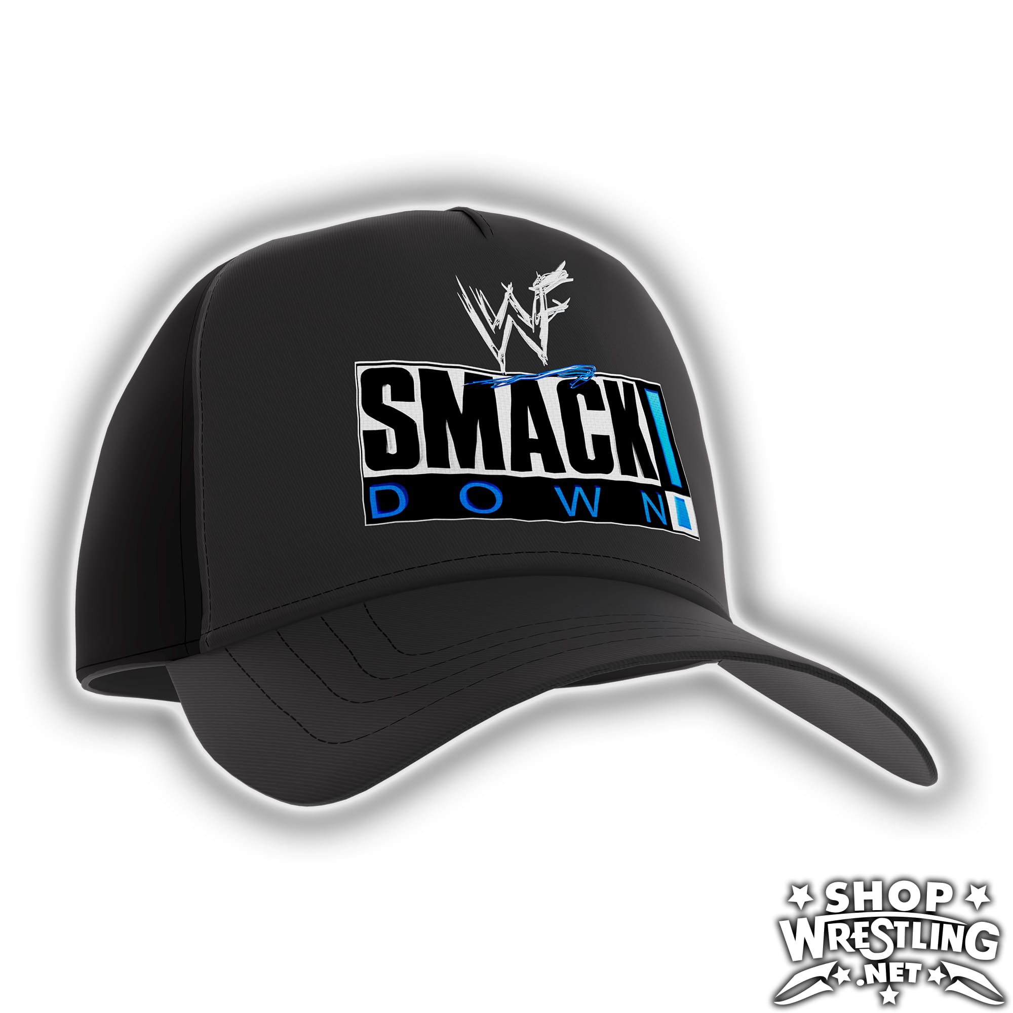 Classic WWE SmackDown 90s adjustable hat inspired by the Attitude Era. Perfect for fans of old-school wrestling and blue brand history.