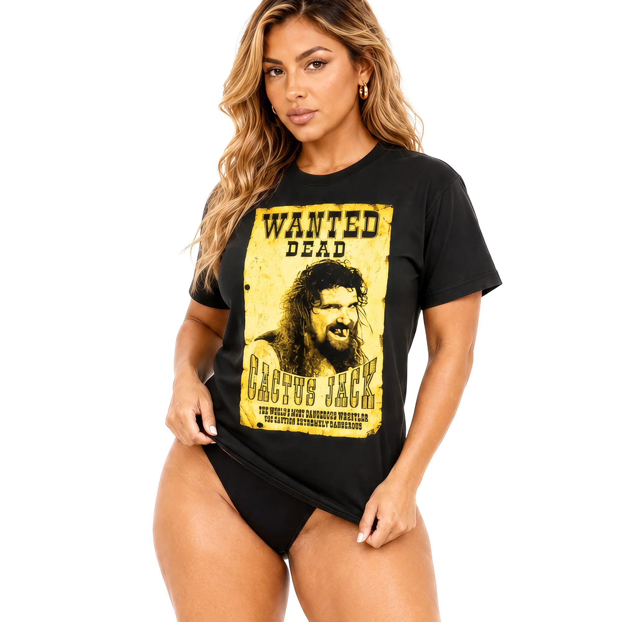 Cactus Jack Wrestling Tee | Wanted Poster for pro wrestling fans, collectors, and live-event wear. shown in an additional product photo.