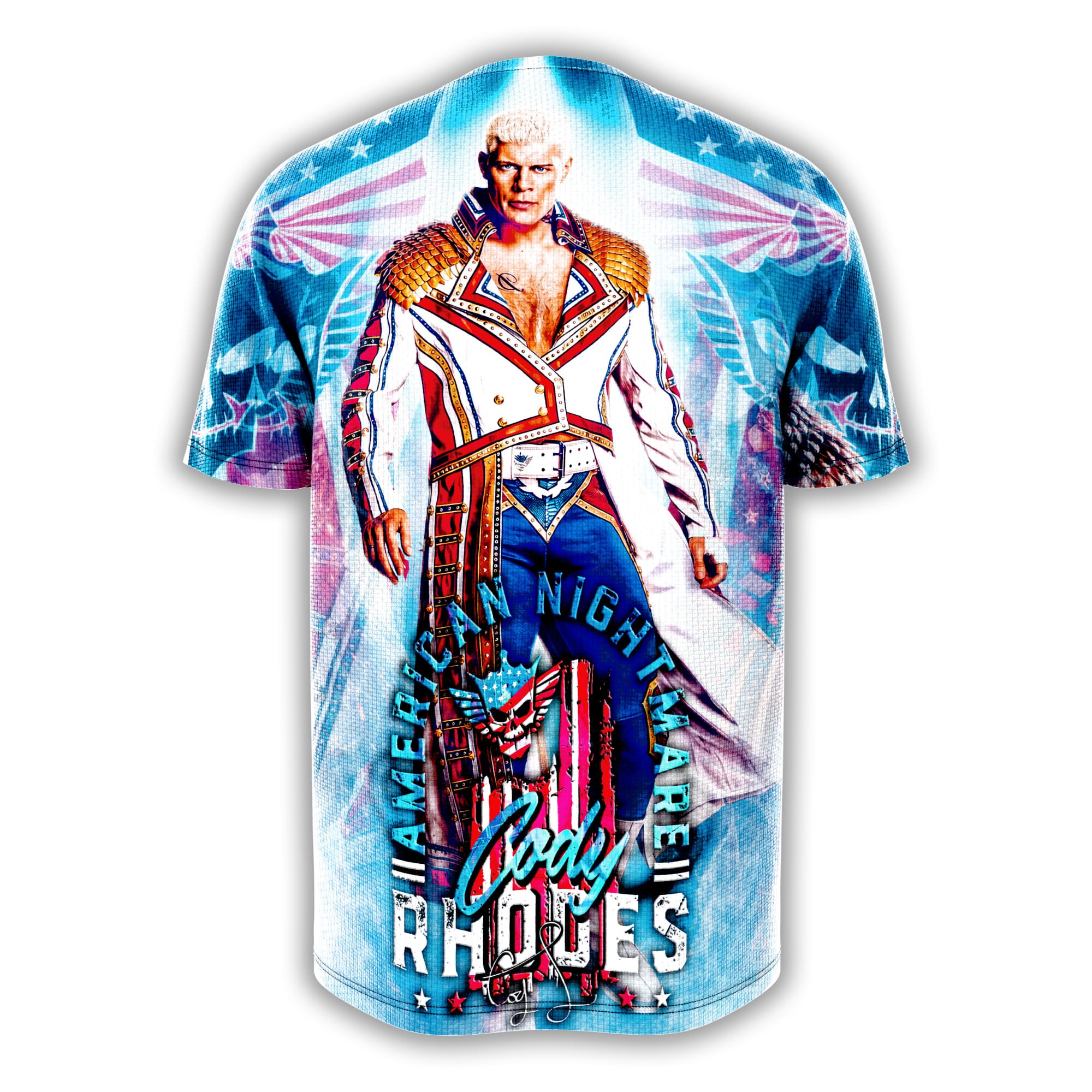 Back view of the Cody Rhodes WWE American Nightmare wrestling shirt.