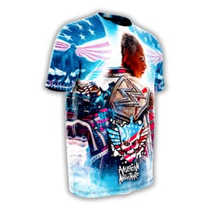 Cody Rhodes WWE American Nightmare wrestling shirt in red, white, and blue.