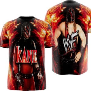 Shop the Kane “Big Red Machine” full-print wrestling shirt inspired by classic WWE Attitude Era fire, chaos, and destruction.