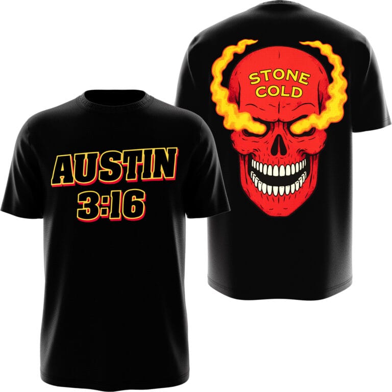 Product photo of the Austin 3:16 Wrestling Tee featuring Austin 3:16, Smoking Skull, and Attitude Era attitude.
