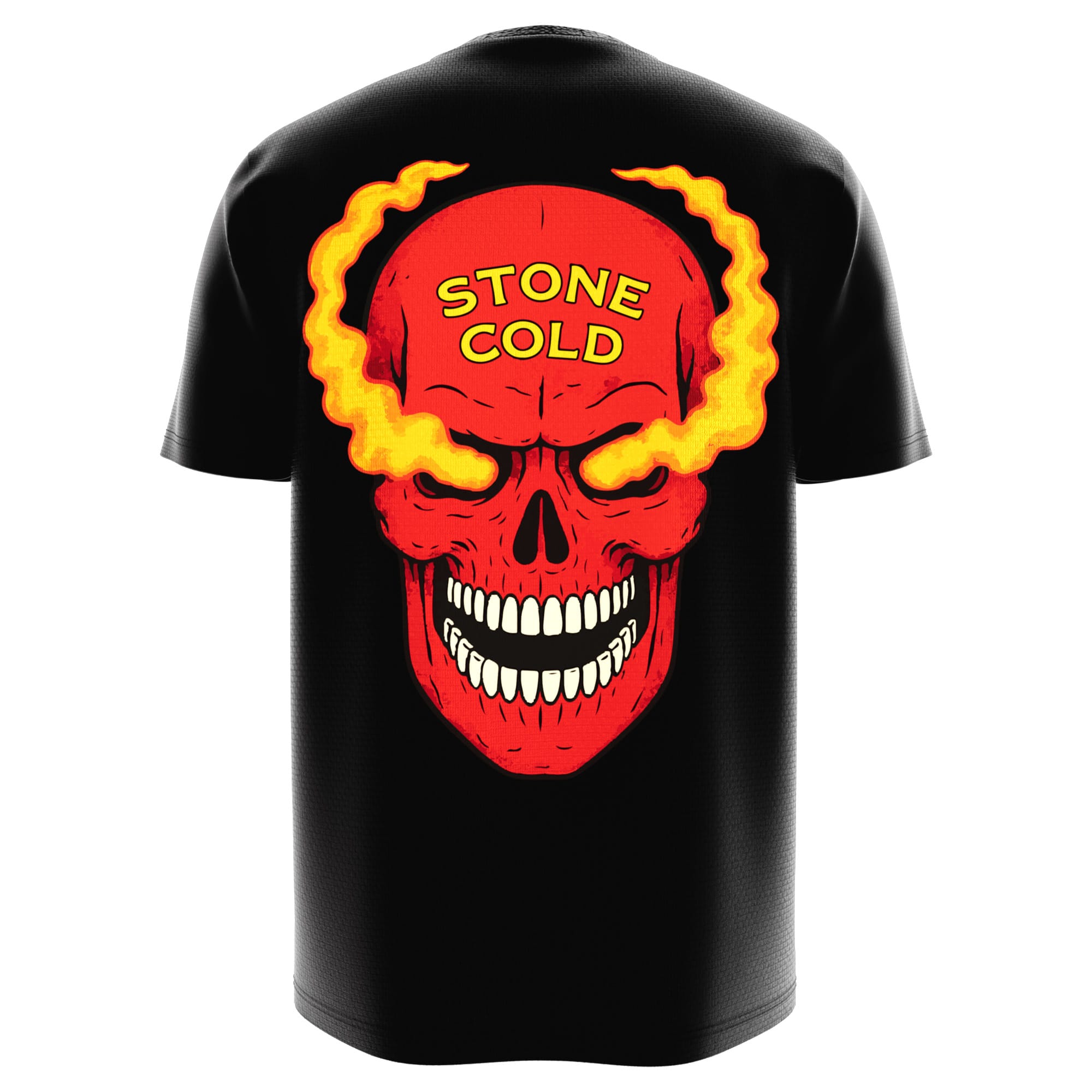 Back of red Austin 3:16 smoking skull wrestling tee
