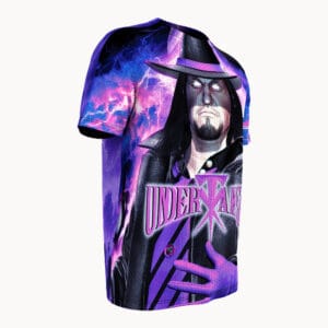 A retro wrestling tee inspired by The Undertaker’s mid-90s Deadman era, loaded with purple lightning, gothic detail, and vintage style.
