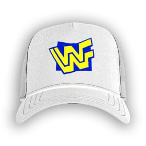 Complete your retro wrestling collection with this WWF Block Logo white hat, inspired by 90s WWE, classic WWF apparel, RAW, Bret Hart, Diesel, and Razor Ramon.