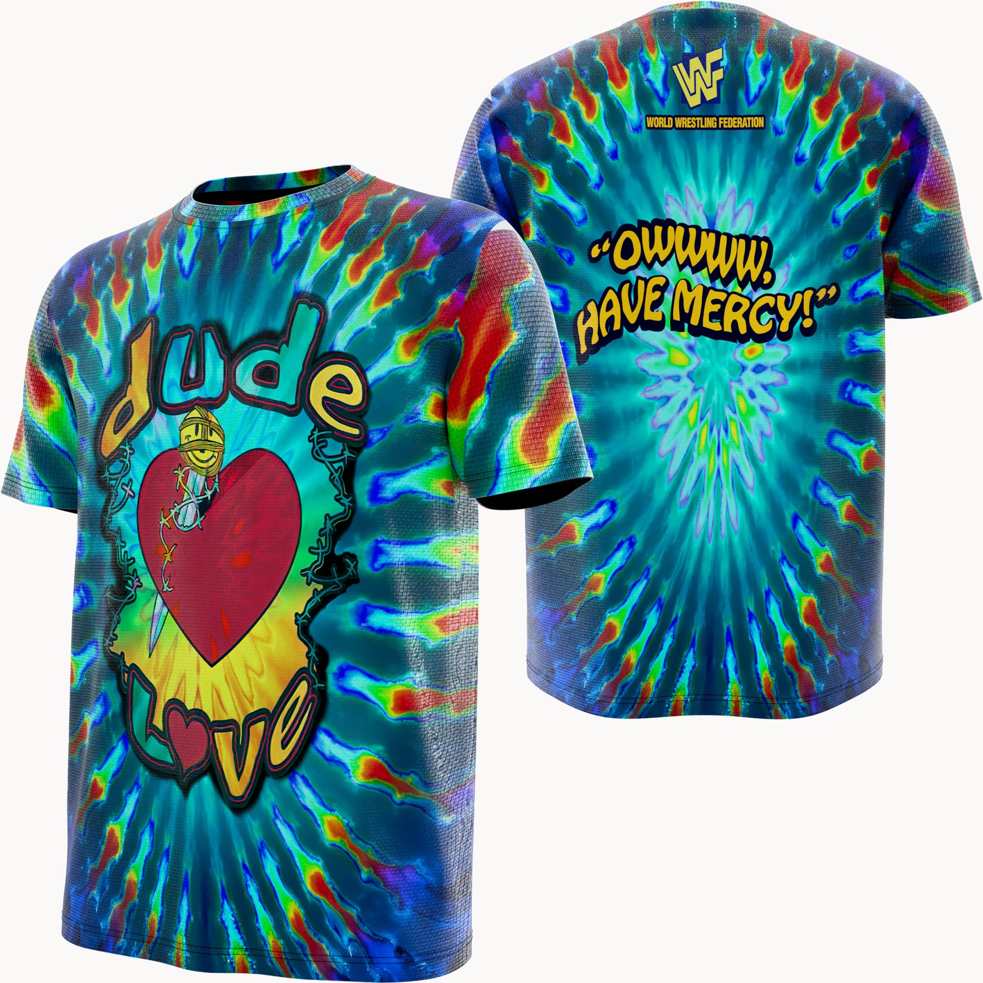 Celebrate Mick Foley’s Dude Love alter ego with this colorful WWE tie-dye shirt, made for fans of classic WWF, Attitude Era, and vintage wrestling merch.