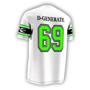 Classic DX attitude meets white jersey style. A D-Generation X inspired wrestling jersey for fans of WWE Attitude Era, Chyna, Triple H, and HBK.