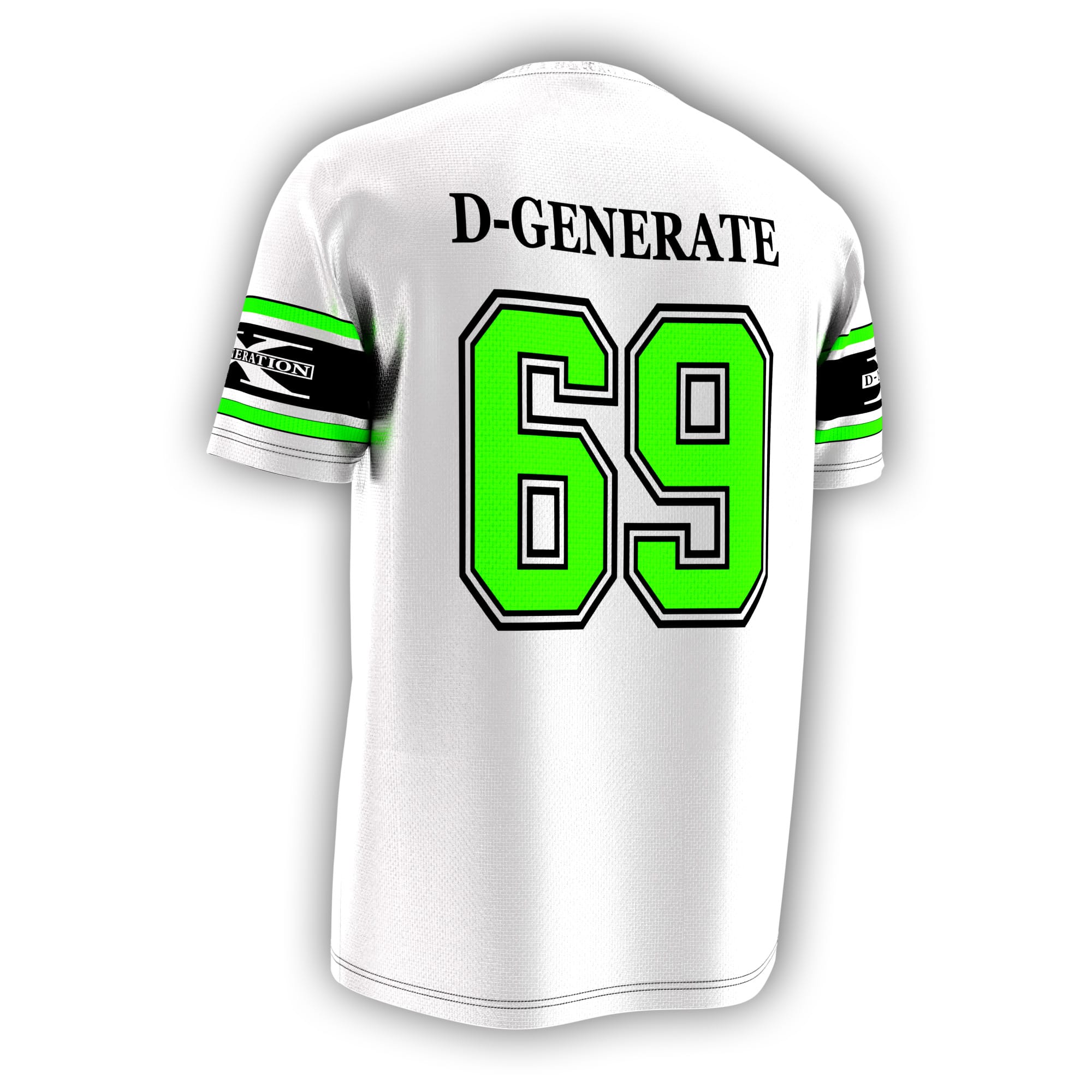 Classic DX attitude meets white jersey style. A D-Generation X inspired wrestling jersey for fans of WWE Attitude Era, Chyna, Triple H, and HBK.