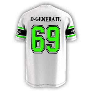 Shop the DX White Jersey, a D-Generation X inspired wrestling jersey with Attitude Era energy, Triple H, Shawn Michaels, Chyna, and X-Pac nostalgia.