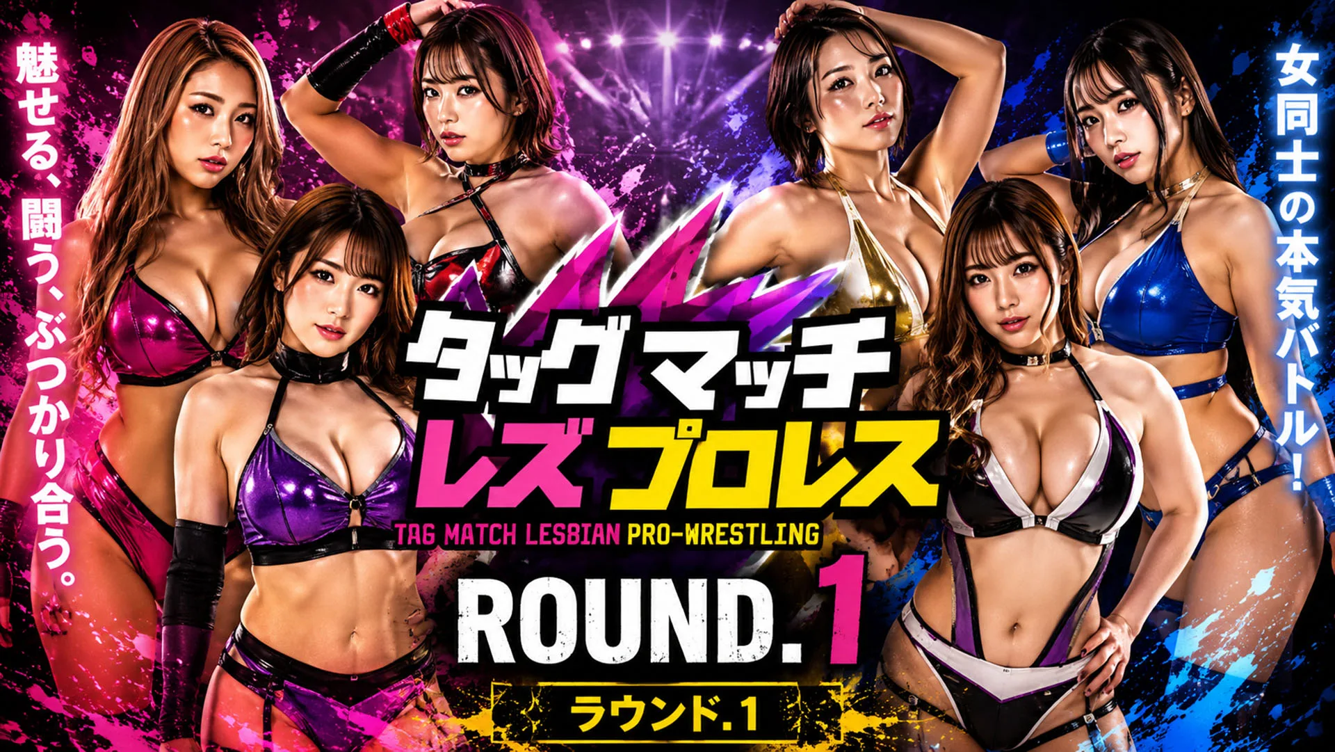 Japanese women’s tag team wrestling special round 1 promotional banner featuring women’s tag team wrestling action with japanese-style event graphics.