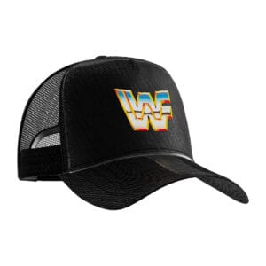 Complete your retro wrestling outfit with a black WWE 1980s Block Logo hat inspired by 80s WWF, Hulk Hogan, Andre the Giant, Roddy Piper, and classic WWE.