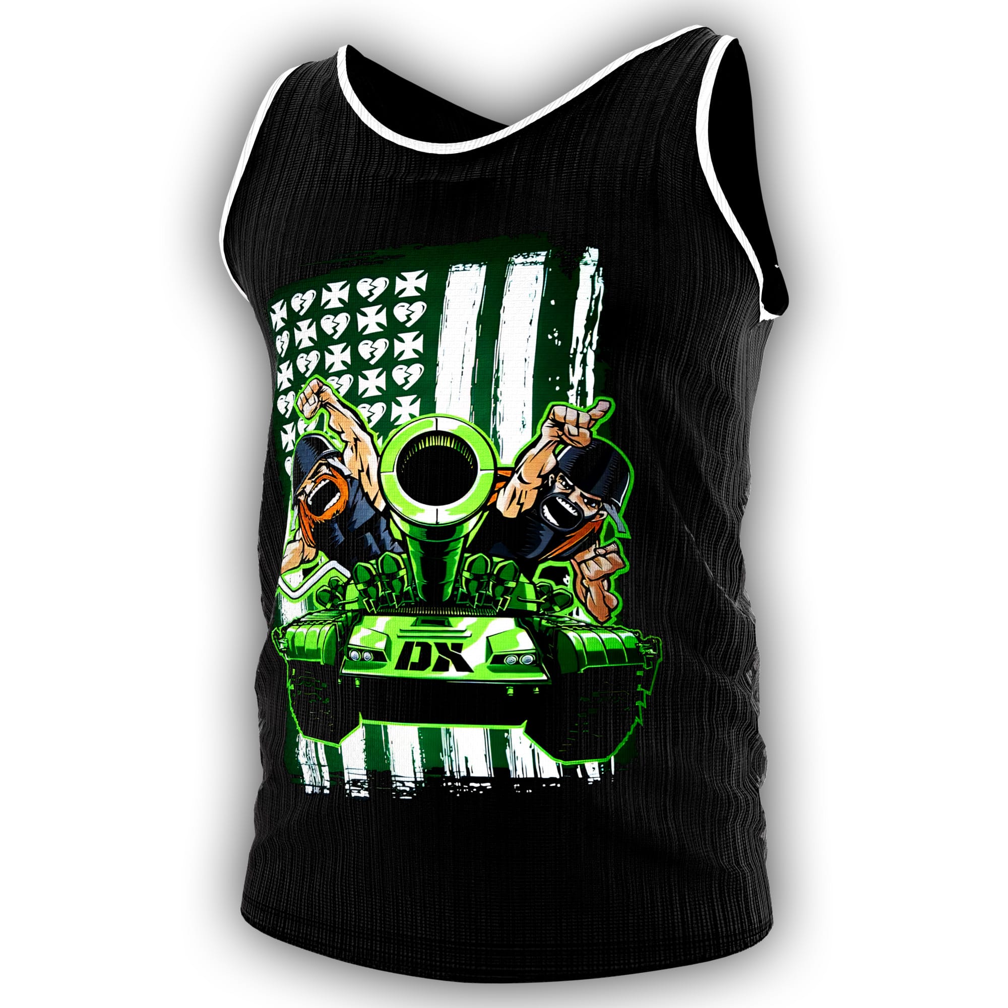 Alternate product view of the DX Triple H and Shawn Michaels tank top with black-and-green artwork, a back DX print, and sleeveless summer style.