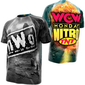 Relive the Monday Night Wars with this WCW vs. NWO wrestling tee, built with bold retro graphics and a full-print polyester style.